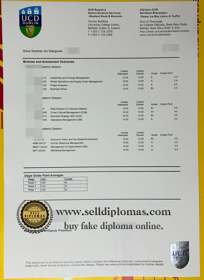 buy university college dublin transcript