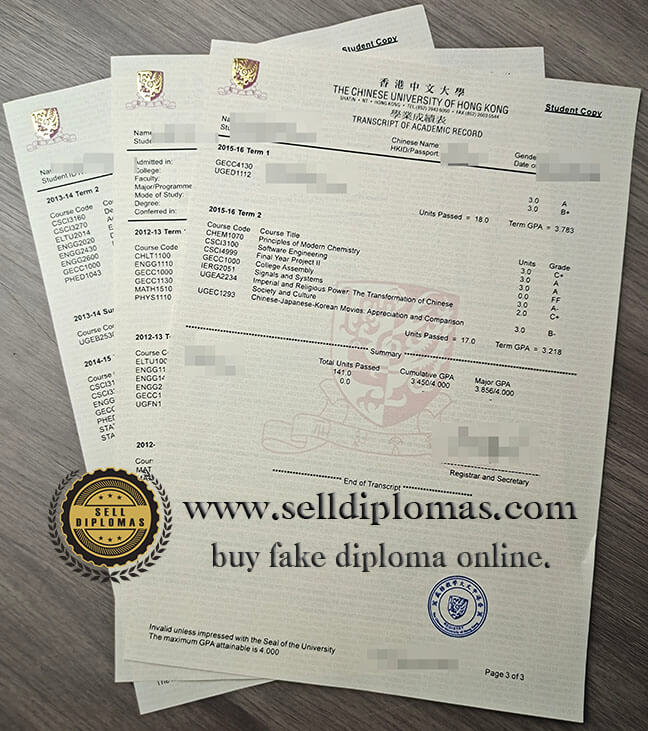 buy Transcript of The Chinese University of Hong Kong