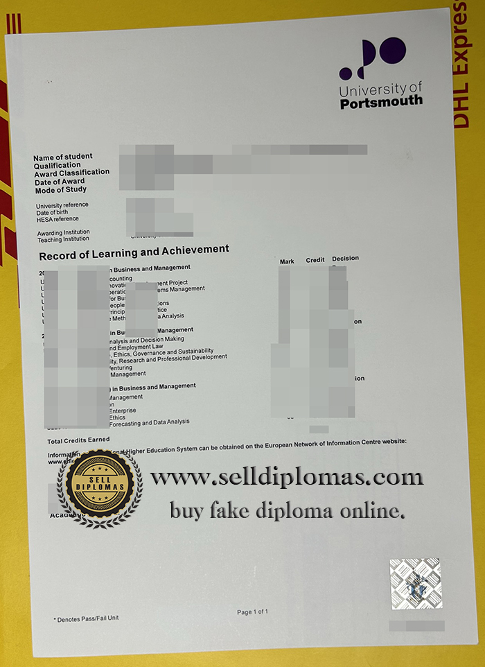 order fake university of portsmouth transcript