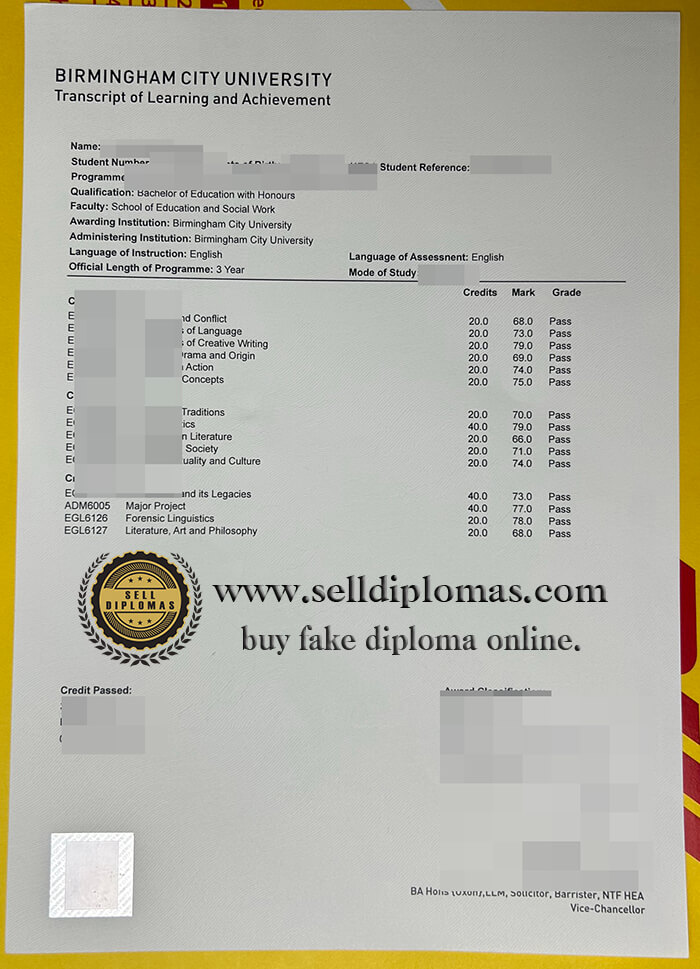 buy fake birmingham city university transcript