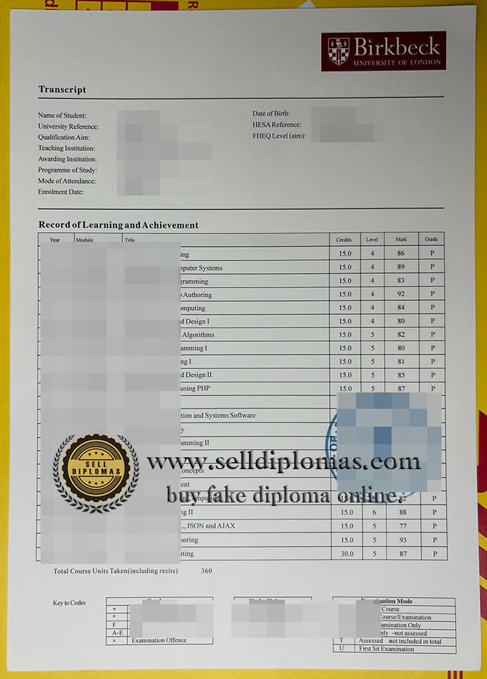 buy fake university of london birkbeck college transcript