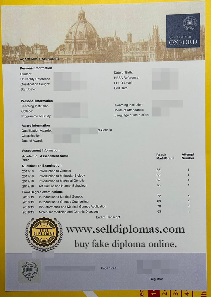 buy university of oxford transcript