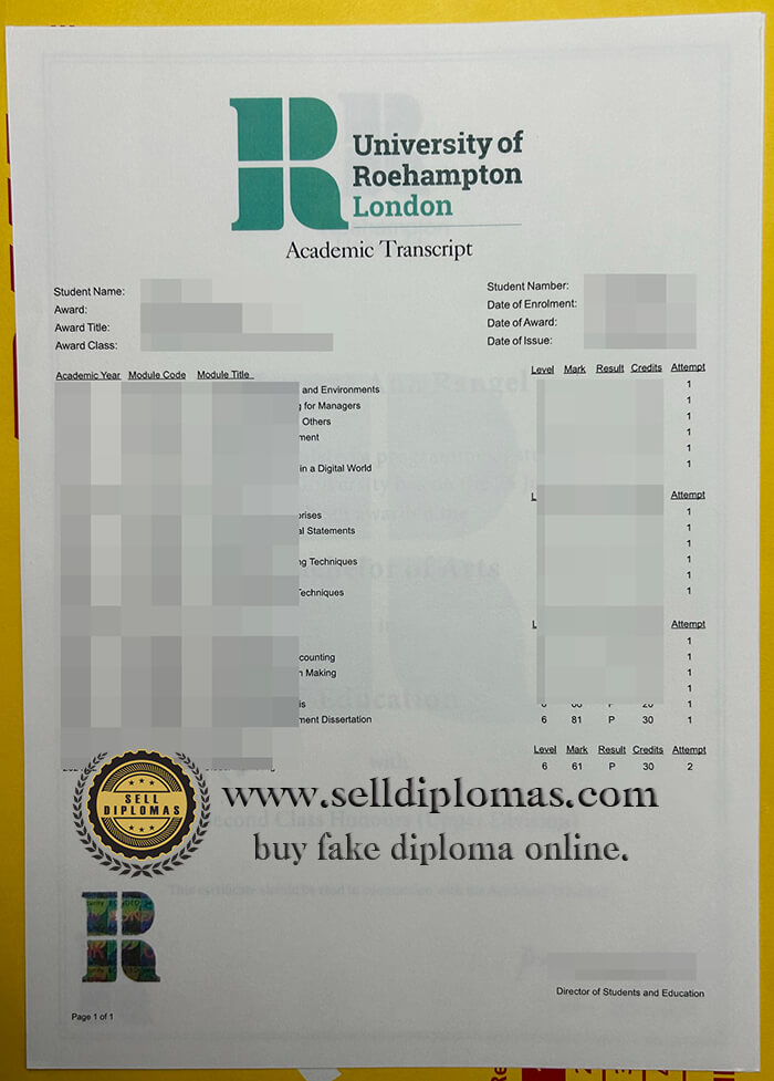 order roehampton university transcript