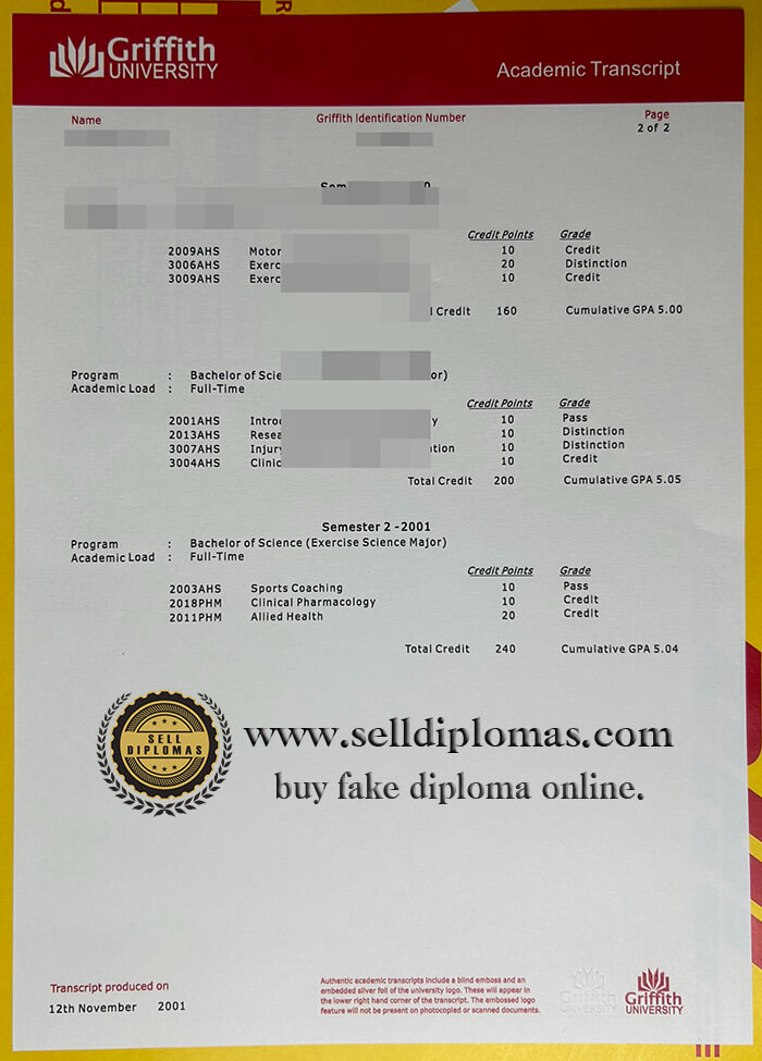 buy fake griffith university transcript
