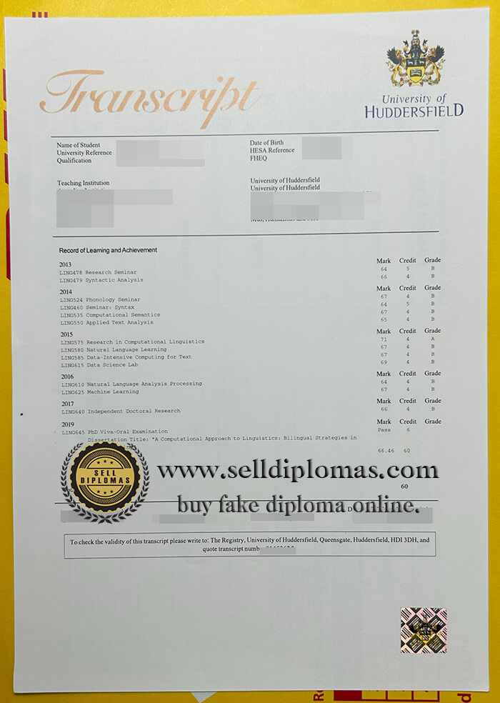 buy fake university of huddersfield transcript