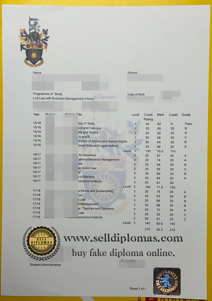 buy fake salford business school transcript