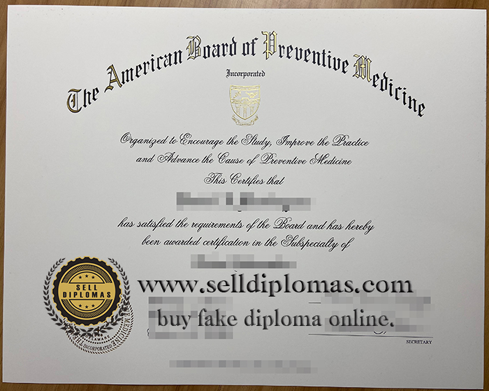 Buy American Board of Preventive Medicine certification certificate online.