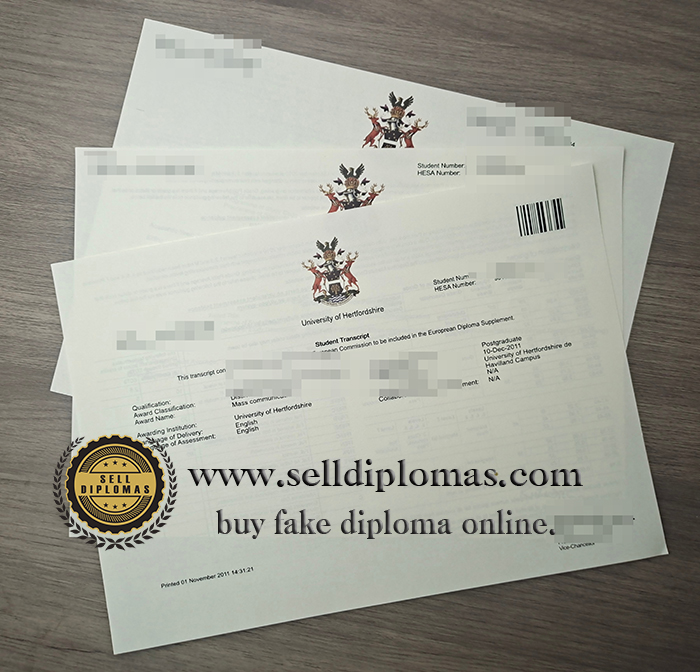Sell fake University of Hertfordshire diploma transcript online.