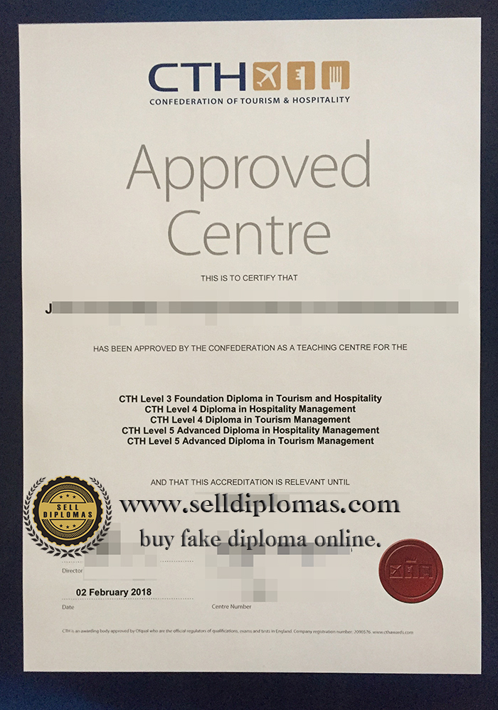 Sell fake Confederation of Tourism and Hospitality certificate diploma online.